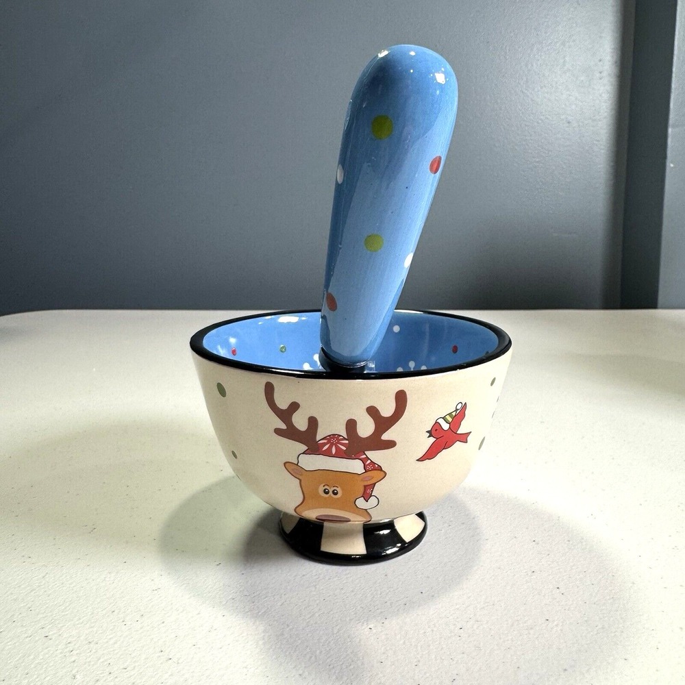 Temptations By Tara, Christmas Reindeer Appetizer Bowl with Knife Spreader Set - Picture 3 of 14